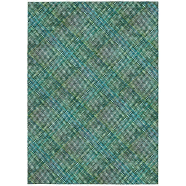 10 X 14 Plaid Polyester Washable Area Rug for Patio Porch Poolside and High Traffic Rooms