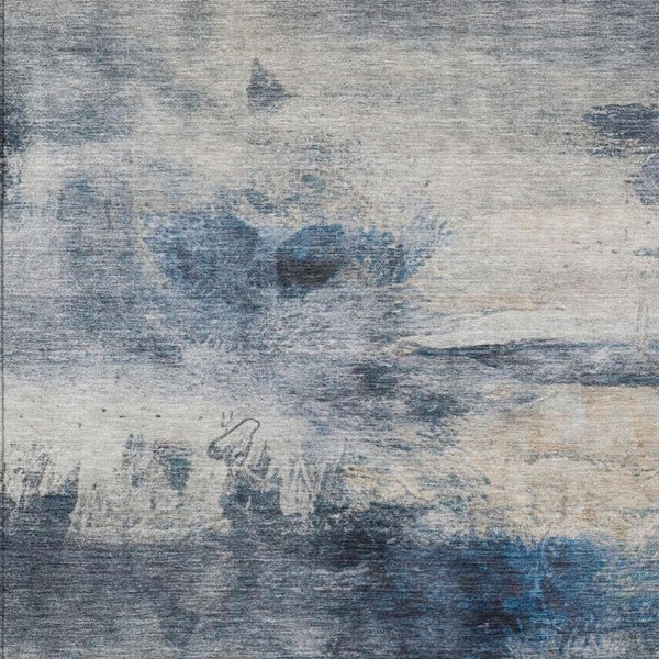 9 X 12 Abstract Blue Silver Polyester Area Rug Washable for Indoor Outdoor Use