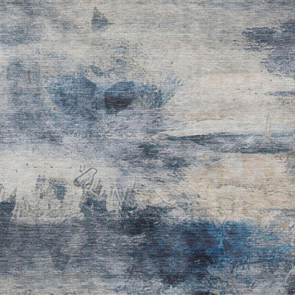 9 X 12 Abstract Blue Silver Polyester Area Rug Washable for Indoor Outdoor Use