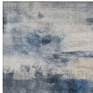 9 X 12 Abstract Blue Silver Polyester Area Rug Washable for Indoor Outdoor Use