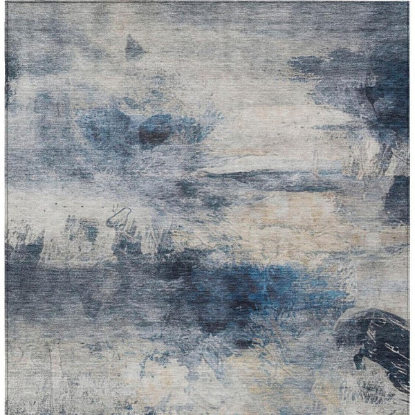 9 X 12 Abstract Blue Silver Polyester Area Rug Washable for Indoor Outdoor Use