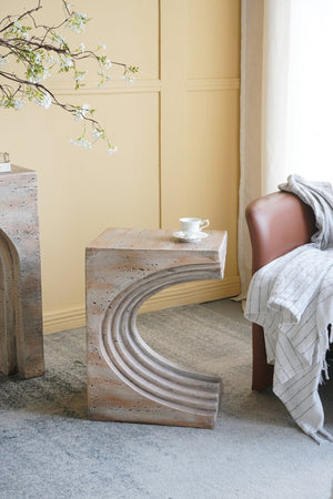 English Elm 16.3x12.2x22.6 Sculptural Arched Side Table Cast Magnesium with Stone Textured Finish W2078P442955