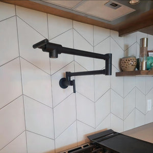 English Elm Pot Filler Wall Mount Brass Faucet with Swing Arm and Matte Black Finish for Kitchen T3177P277526