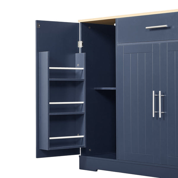 English Elm 53'' Kitchen Storage Islands with Drawers and Trash Can Storage, Modern Farmhouse Design, 53.2"W x 20.9"D x 38.0"H Navy Blue W1820P281266