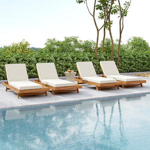 English Elm Christopher Knight Home® - Lounge Chaise Set - Adjustable Acacia Wood Frame With Cream Cushion, Perfect For Outdoor Relaxation N770P253442T_N770P208317C