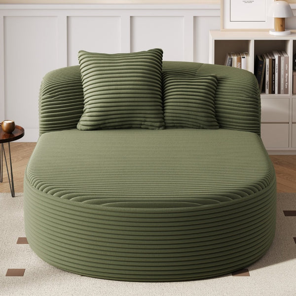 English Elm Swivel Barrel Accent Chair Chenille Tufted Round Club Seat for Living Room Lounge Green N719S002370F