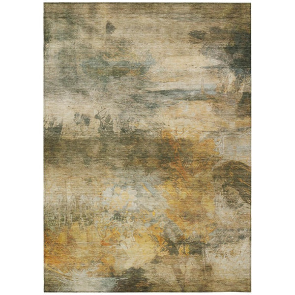 HomeRoots 5x8 Abstract Fern Green Polyester Area Rug Stain Resistant for Patio or Living Room 746411