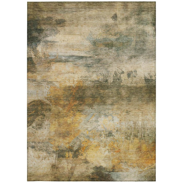5x8 Abstract Fern Green Polyester Area Rug Stain Resistant for Patio or Living Room