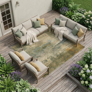 9x12 Abstract Fern Green Polyester Area Rug Washable for Indoor Outdoor Use