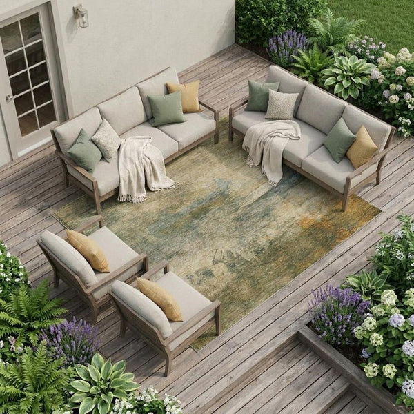 9x12 Abstract Fern Green Polyester Area Rug Washable for Indoor Outdoor Use