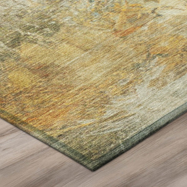 9x12 Abstract Fern Green Polyester Area Rug Washable for Indoor Outdoor Use