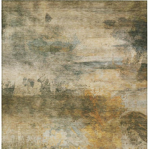 9x12 Abstract Fern Green Polyester Area Rug Washable for Indoor Outdoor Use