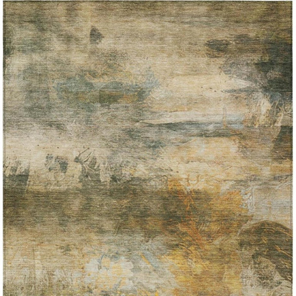 9x12 Abstract Fern Green Polyester Area Rug Washable for Indoor Outdoor Use