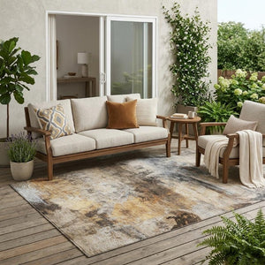 5 X 8 Khaki Brown Abstract Polyester Area Rug Washable Stain Resistant Indoor Outdoor