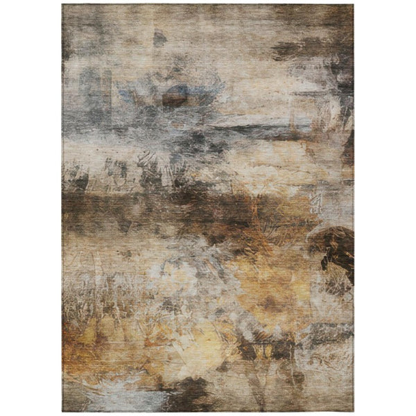 HomeRoots 5 X 8 Khaki Brown Abstract Polyester Area Rug Washable Stain Resistant Indoor Outdoor 746417