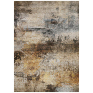 5 X 8 Khaki Brown Abstract Polyester Area Rug Washable Stain Resistant Indoor Outdoor