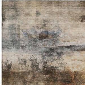 5 X 8 Khaki Brown Abstract Polyester Area Rug Washable Stain Resistant Indoor Outdoor