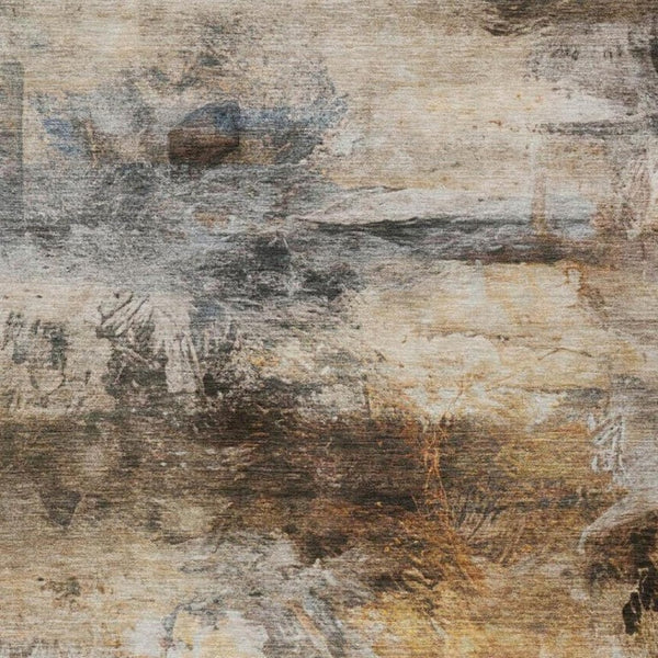 5 X 8 Khaki Brown Abstract Polyester Area Rug Washable Stain Resistant Indoor Outdoor
