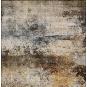 5 X 8 Khaki Brown Abstract Polyester Area Rug Washable Stain Resistant Indoor Outdoor