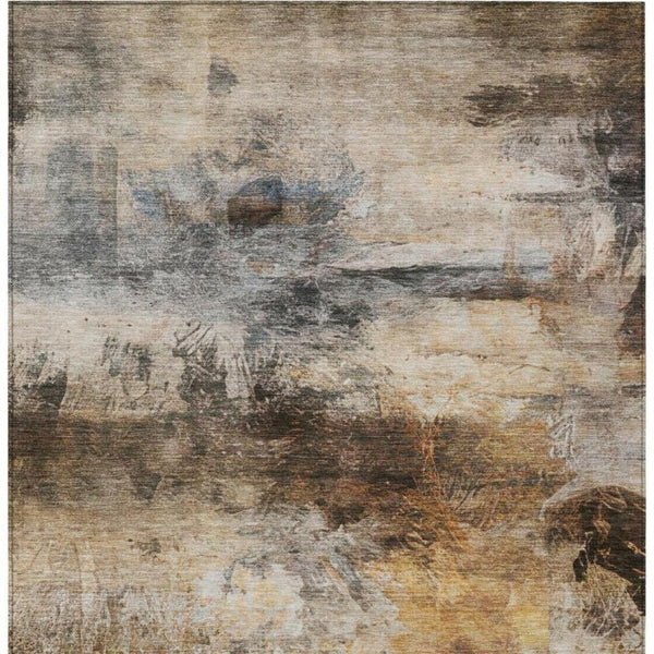 5 X 8 Khaki Brown Abstract Polyester Area Rug Washable Stain Resistant Indoor Outdoor