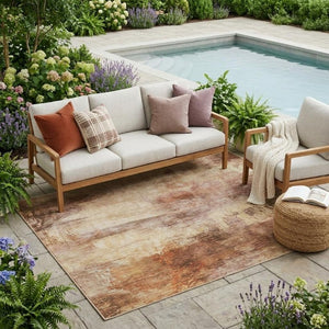 5 X 8 Abstract Peach Orange Washable Polyester Rug for Patio Porch or Living Room
