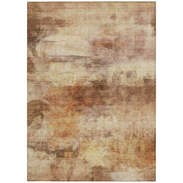 HomeRoots 5 X 8 Abstract Peach Orange Washable Polyester Rug for Patio Porch or Living Room 746423