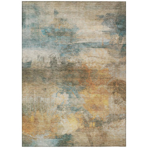 HomeRoots 8x10 Abstract Teal Beige Washable Polyester Rug for Indoor Outdoor Living Spaces 746431