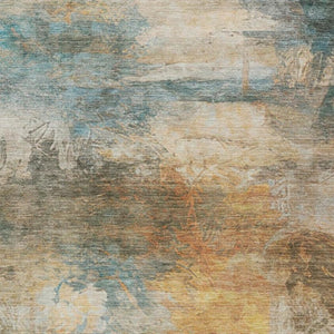 8x10 Abstract Teal Beige Washable Polyester Rug for Indoor Outdoor Living Spaces