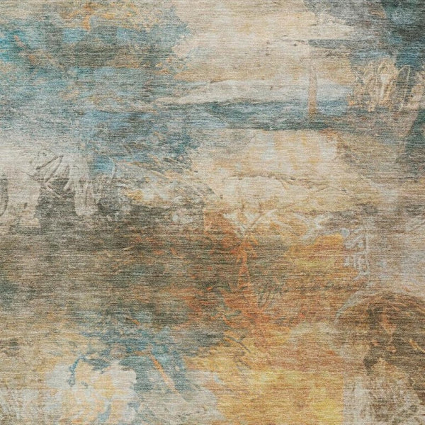 8x10 Abstract Teal Beige Washable Polyester Rug for Indoor Outdoor Living Spaces