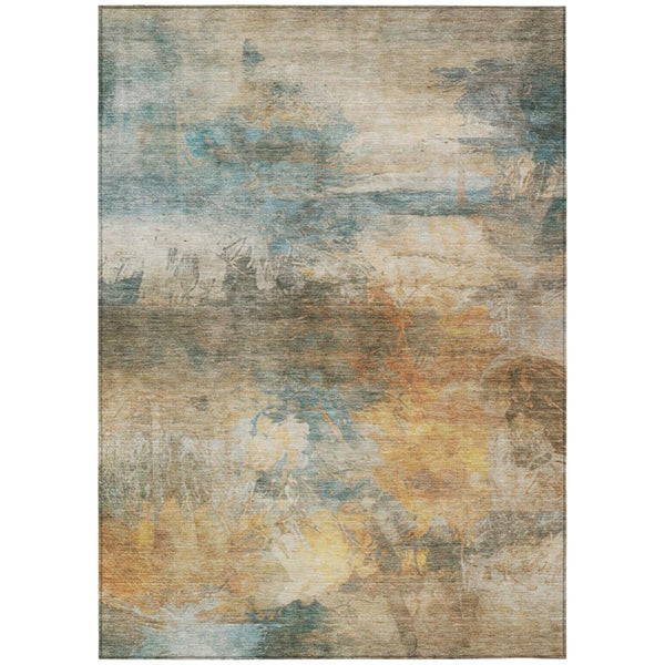 HomeRoots 10 X 14 Abstract Teal Beige Washable Polyester Rug for Indoor Outdoor Living 746433