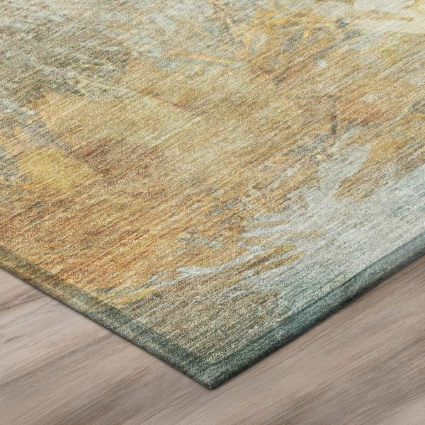 10 X 14 Abstract Teal Beige Washable Polyester Rug for Indoor Outdoor Living