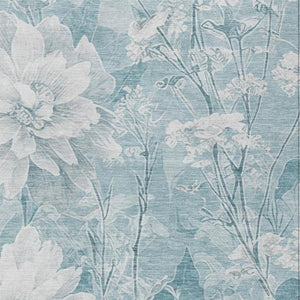 5 X 8 Aqua Teal Floral Polyester Area Rug Washable for Patio Porch or Living Room
