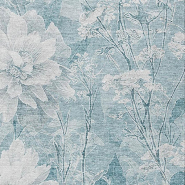 5 X 8 Aqua Teal Floral Polyester Area Rug Washable for Patio Porch or Living Room