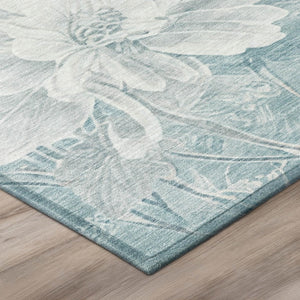 5 X 8 Aqua Teal Floral Polyester Area Rug Washable for Patio Porch or Living Room