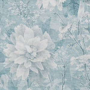 5 X 8 Aqua Teal Floral Polyester Area Rug Washable for Patio Porch or Living Room