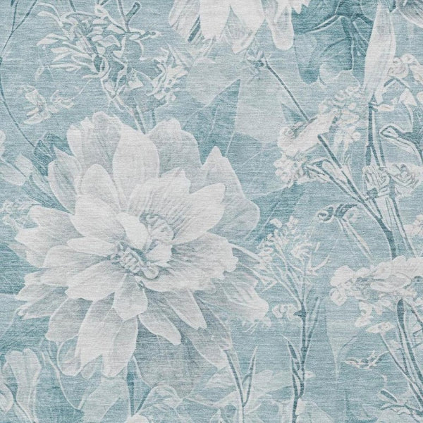 5 X 8 Aqua Teal Floral Polyester Area Rug Washable for Patio Porch or Living Room