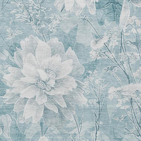 5 X 8 Aqua Teal Floral Polyester Area Rug Washable for Patio Porch or Living Room