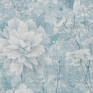 8 X 10 Aqua Teal Floral Polyester Area Rug Stain Resistant for Patio or Living Room