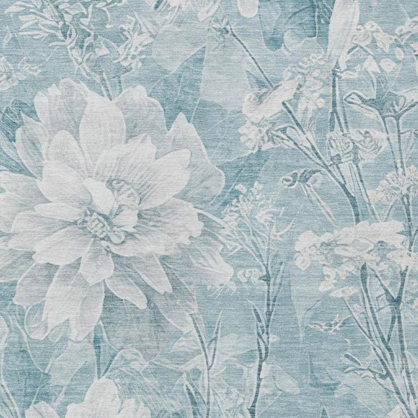 8 X 10 Aqua Teal Floral Polyester Area Rug Stain Resistant for Patio or Living Room