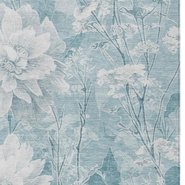 8 X 10 Aqua Teal Floral Polyester Area Rug Stain Resistant for Patio or Living Room