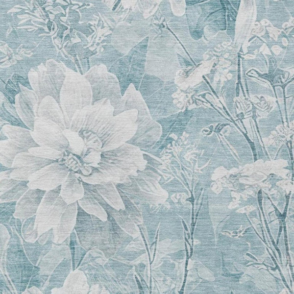 8 X 10 Aqua Teal Floral Polyester Area Rug Stain Resistant for Patio or Living Room