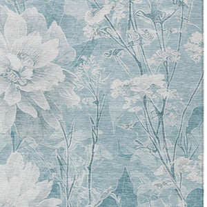 8 X 10 Aqua Teal Floral Polyester Area Rug Stain Resistant for Patio or Living Room