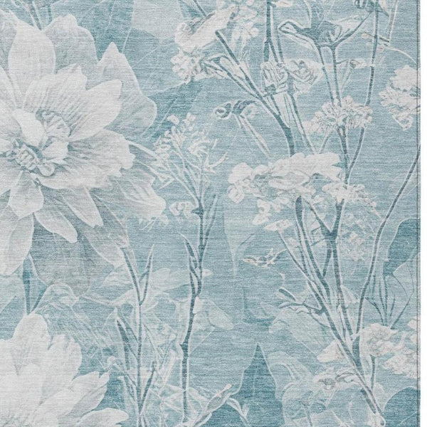 8 X 10 Aqua Teal Floral Polyester Area Rug Stain Resistant for Patio or Living Room