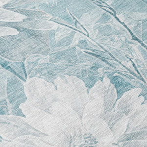 8 X 10 Aqua Teal Floral Polyester Area Rug Stain Resistant for Patio or Living Room