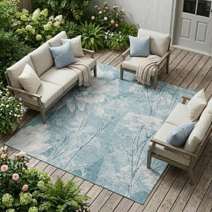 9 X 12 Floral Polyester Washable Area Rug for Indoor Outdoor Patio Use