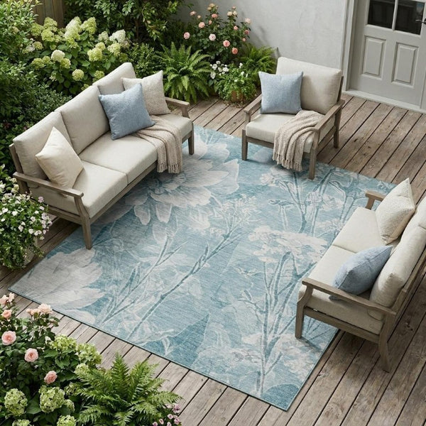 9 X 12 Floral Polyester Washable Area Rug for Indoor Outdoor Patio Use