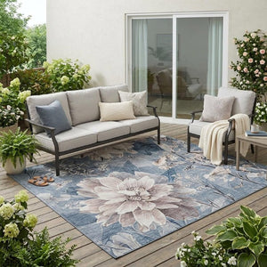 5 X 8 Floral Polyester Area Rug Stain Resistant Washable for Patio or Living Room