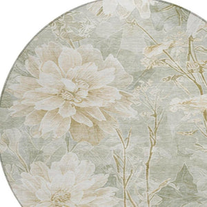 8 Ft Round Mint Floral Polyester Area Rug Washable Stain Resistant Indoor Outdoor