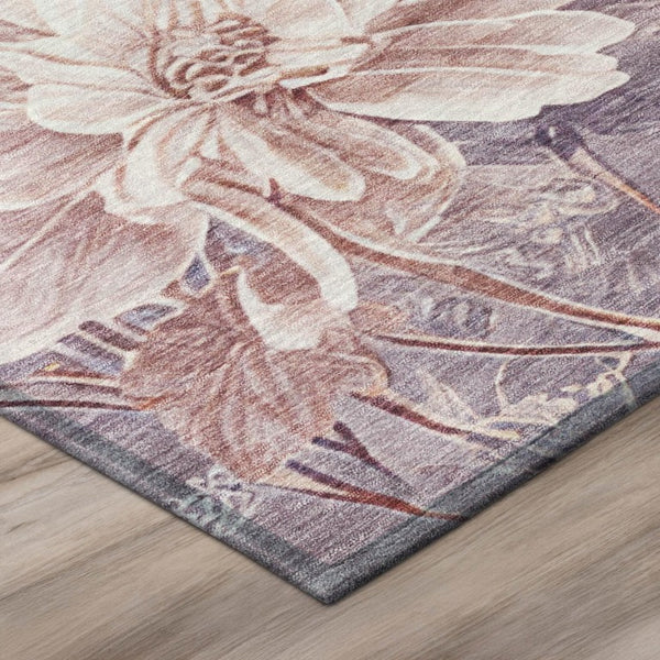 8 Ft Round Floral Polyester Area Rug Washable Indoor Outdoor Plum Purple Patio