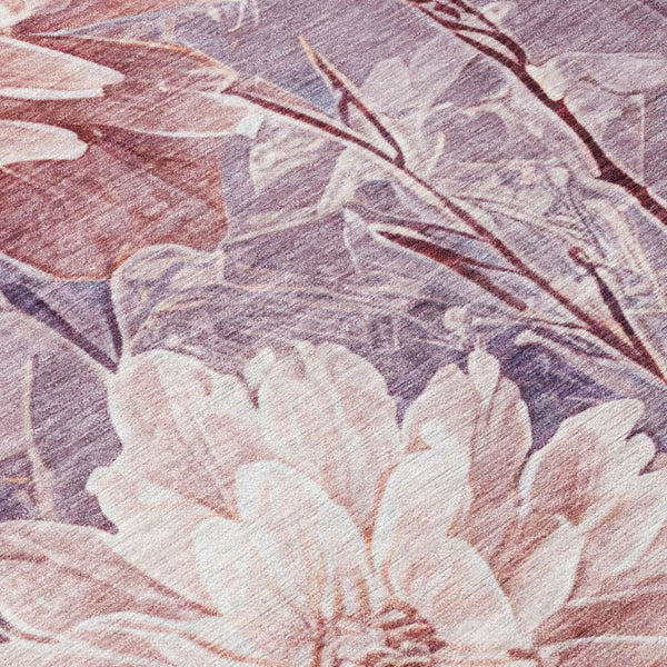 8 Ft Round Floral Polyester Area Rug Washable Indoor Outdoor Plum Purple Patio